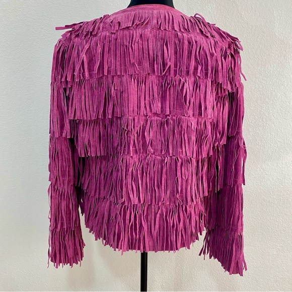 Prosper & Devine Purple Suede Leather Fringe Jacket Tiered Western XL - Picture 2 of 7